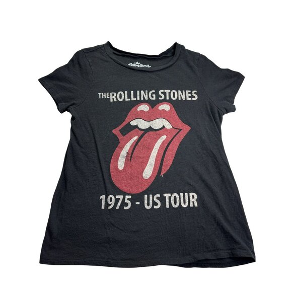 The Rolling Stones 1975 US Tour Womens Band Tee T-Shirt Size L Black White Red - Picture 2 of 5